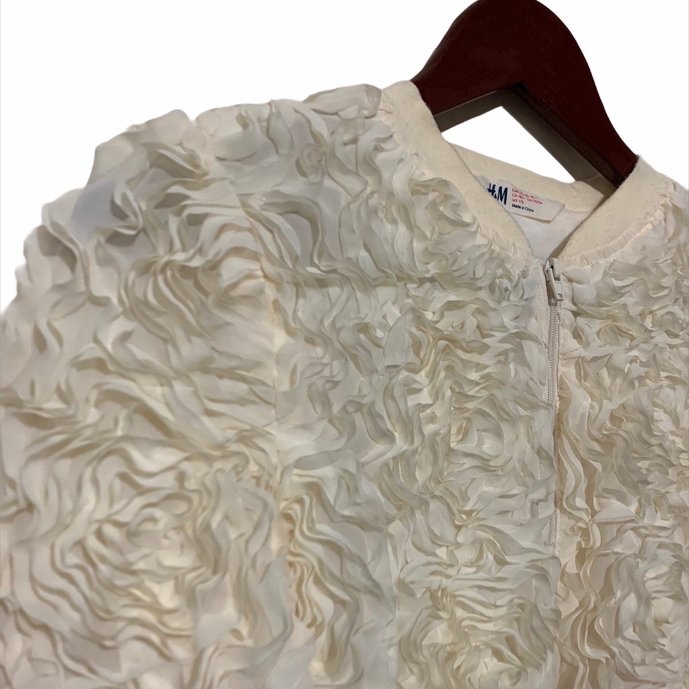 H & M Girls Rosette & Ruffle Cream Bomber Jacket - Picture 2 of 5